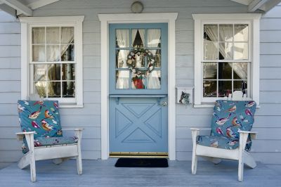 Colorful front door and trim
